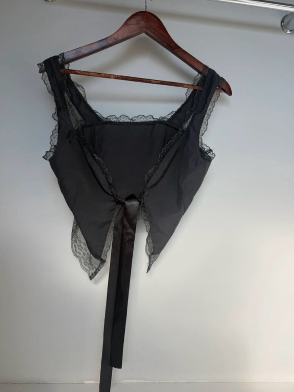 Black Lace-Trim Satin Tie-Back Camisole